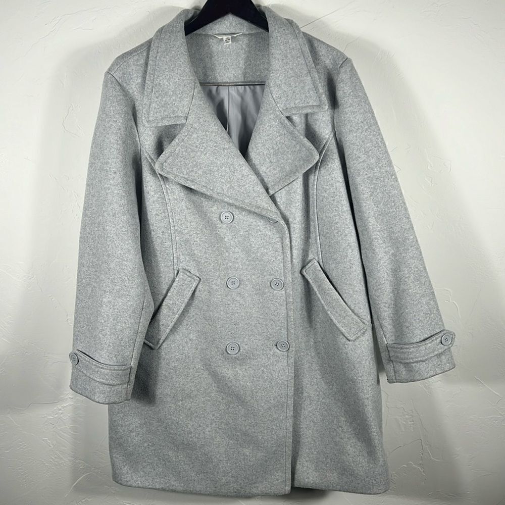 🔥Time and Tru's Women's and Plus Faux Wool Peacoat - Gray - Size 1X - EXCELLENT